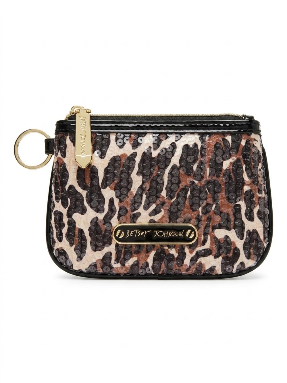 Betsey Johnson Sequined Animal Print Pouch Purse Luxury Glam Key Chain NWOT